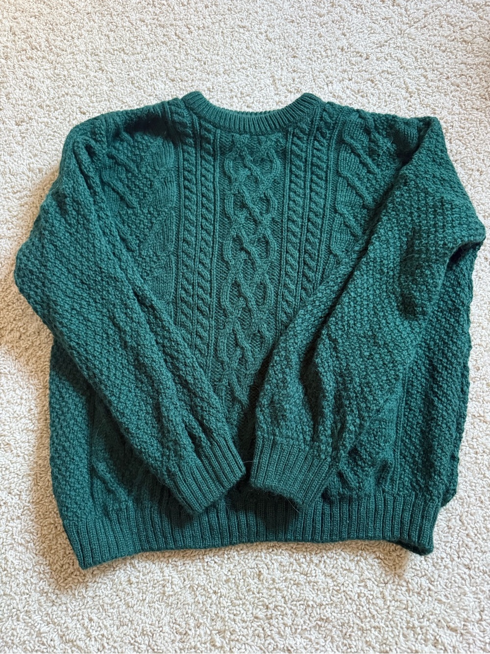 Forest Green Cable Knit Wool Fisherman Sweater Highland Home Industries  M-L